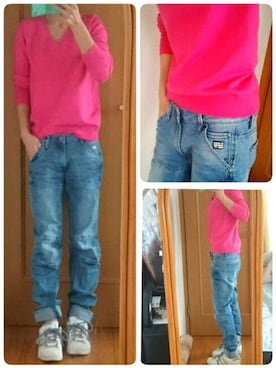 「テーパードデニム」｜うまさんさん（レディース・155cm）の春コーディネート