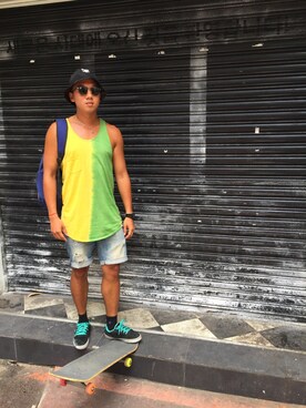 「Slightly Numb（スライトリーナム）のアイテム（帽子）」を使った、阿倫さん（メンズ・175cm）の夏コーディネート