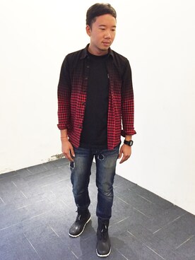 「REMIX（リミックス）のアイテム（パンツ）」を使った、阿倫さん（メンズ・175cm）の秋コーディネート