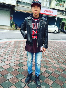 「Slightly Numb（スライトリーナム）のアイテム（パンツ）」を使った、阿倫さん（メンズ・175cm）の春コーディネート