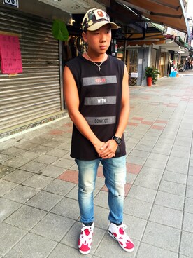 「Slightly Numb（スライトリーナム）のアイテム（パンツ）」を使った、阿倫さん（メンズ・175cm）の夏コーディネート