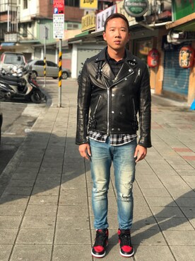 「Slightly Numb（スライトリーナム）のアイテム（パンツ）」を使った、阿倫さん（メンズ・175cm）の秋コーディネート