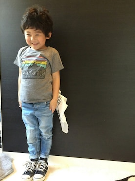 「DENIM DUNGAREE（デニムダンガリー）のアイテム（ブルゾン）」を使った、Kocchanさん（キッズ・110cm）の春コーディネート