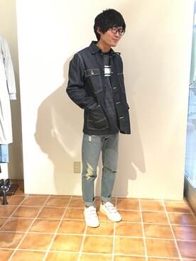 「GGD（ジージーディー）のアイテム（カバーオール）」を使った、HVCみのお店さん（メンズ・168cm）の春コーディネート