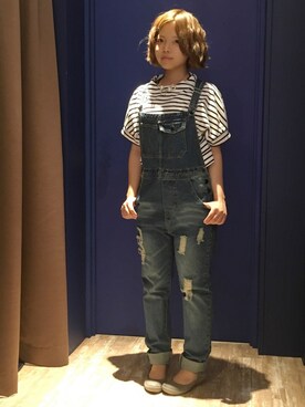 「GGD（ジージーディー）のアイテム（オールインワン・サロペット）」を使った、HVCみのお店さん（レディース・156cm）の夏コーディネート