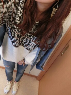 「Ungrid（アングリッド）のフレイドヘムストスリ（デニムパンツ）」を使った、ゆりぴさん（レディース・160cm）の冬コーディネート