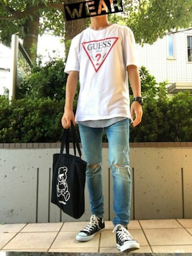 「UNDERCOVER（アンダーカバー）のアイテム（バッグ）」を使った、TOMO.さん（メンズ・176cm）の秋コーディネート