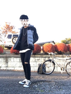 「RAGEBLUE（レイジブルー）の＜トレンドのロング丈＞ワッフルロングカットソー/733404（Tシャツ/カットソー）」を使った、TOMO.さん（メンズ・176cm）の冬コーディネート