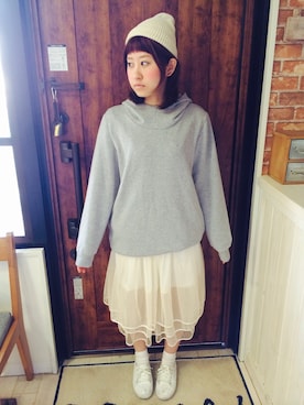 「オーガンジー」｜「アイテム（ニットキャップ/ビーニー）」を使った、いく♡さん（レディース・153cm）の春コーディネート