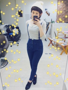 「ハイウエストジーンズ」｜いく♡さん（レディース・153cm）の春コーディネート
