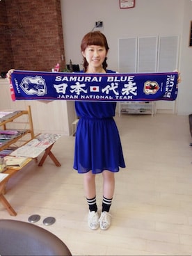 「ジャパンブルー」｜「アイテム（ワンピース/ドレス）」を使った、いく♡さん（レディース・153cm）の夏コーディネート