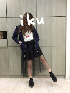 「アイテム（マウンテンパーカー、ブルー系）」を使った、いく♡さん（レディース・153cm）の春コーディネート