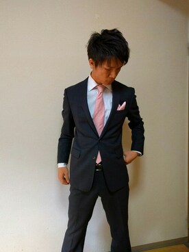 スーツ ネクタイを使った ピンク ブラック のメンズコーディネート一覧 Wear
