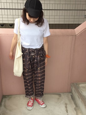 「Hanes」｜「アイテム（オールインワン・サロペット）」を使った、MOEKOさん（レディース・154cm）の夏コーディネート