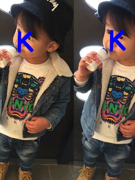 「2歳3ヶ月」｜「アイテム（デニムジャケット）」を使った、M/Ｋさん（キッズ・90cm）の春コーディネート