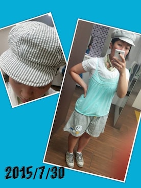 「アイテム（キャスケット）」を使った、宮崎鈴子さん（レディース・160cm・20代）の夏コーディネート