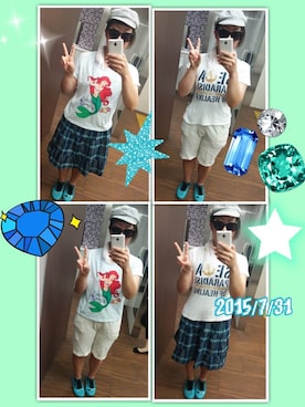 「アイテム（キャスケット）」を使った、宮崎鈴子さん（レディース・160cm・20代）の夏コーディネート