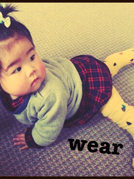 「アイテム（チュニック、レッド系）」を使った、tokoさん（キッズ・70cm）の春コーディネート