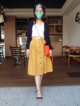 「ZARA（ザラ）のアイテム（ショルダーバッグ、オレンジ系）」を使った、ララさん（レディース・160cm）の秋コーディネート