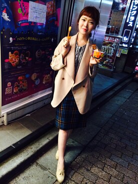 「不明のアイテム（カバーオール、ベージュ系）」を使った、ララさん（レディース・160cm）の秋コーディネート