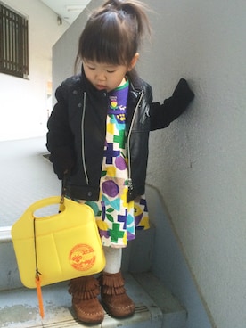 「子供服」｜「アイテム（ライダースジャケット）」を使った、kiyoppuさん（キッズ・90cm）の春コーディネート