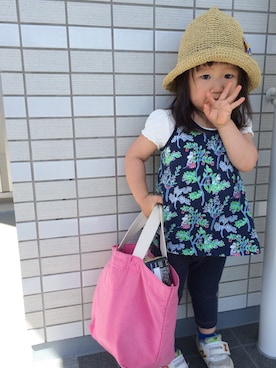 「アイテム（レギンス/スパッツ、ブルー系）」を使った、kiyoppuさん（キッズ・90cm）の春コーディネート