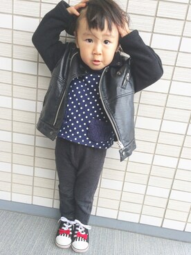 「子供服」｜「アイテム（ライダースジャケット）」を使った、kiyoppuさん（キッズ・90cm）の秋コーディネート