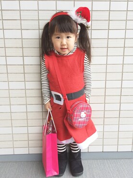 「DAISO（DAISO）のアイテム（ワンピース/ドレス）」を使った、kiyoppuさん（キッズ・90cm）の冬コーディネート