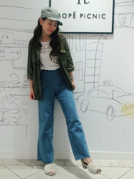 「ROPE' PICNIC（ロペピクニック）のアイテム（帽子）」を使った、能美友貴さん（レディース・154cm）の春コーディネート