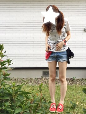 「ショーパン×スニーカー」｜「アイテム（トップス）」を使った、ワンダーねこビールさん（レディース・163cm）の夏コーディネート