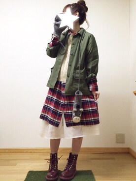 「アイテム（シャツワンピース、レッド系）」を使った、ワンダーねこビールさん（レディース・163cm）の冬コーディネート