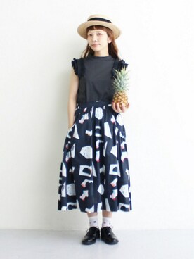 higumarukaさんの「cdc 綿ボイル　「港の風景」プリントスカート」を使ったコーディネート