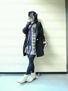 「Ne-net（ネネット）のS (P)メンズ チェックドット（シャツ/ブラウス）」を使った、しぃｏさん（レディース・159cm）の秋コーディネート