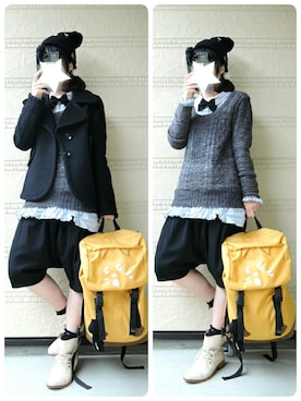 「ロングシャツ」｜「アイテム（ピーコート）」を使った、しぃｏさん（レディース・159cm）の秋コーディネート