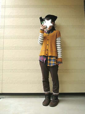 「Ne-net（ネネット）のS (P)メンズ チェックドット（シャツ/ブラウス）」を使った、しぃｏさん（レディース・159cm）の冬コーディネート