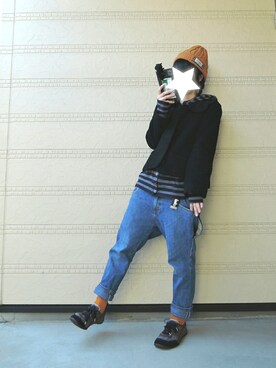 「jevous enprie!（ジュヴゾンプリ）のアイテム（デニムパンツ）」を使った、しぃｏさん（レディース・159cm）の冬コーディネート