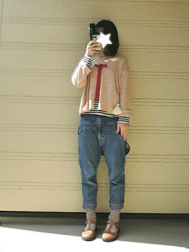 「jevous enprie!（ジュヴゾンプリ）のアイテム（デニムパンツ）」を使った、しぃｏさん（レディース・159cm）の春コーディネート