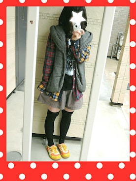 「Ne-net（ネネット）のS (P)メンズ チェックドット（シャツ/ブラウス）」を使った、しぃｏさん（レディース・159cm）の春コーディネート