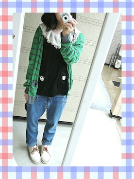 「jevous enprie!（ジュヴゾンプリ）のアイテム（デニムパンツ）」を使った、しぃｏさん（レディース・159cm）の春コーディネート