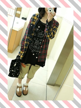 「Ne-net（ネネット）のS (P)メンズ チェックドット（シャツ/ブラウス）」を使った、しぃｏさん（レディース・159cm）の春コーディネート