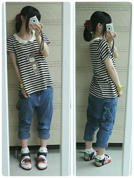 「jevous enprie!（ジュヴゾンプリ）のアイテム（デニムパンツ）」を使った、しぃｏさん（レディース・159cm）の夏コーディネート
