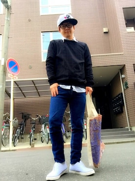 「AIVER（アイバー）のアイテム（スウェット）」を使った、MACOchiさん（メンズ・165cm）の春コーディネート