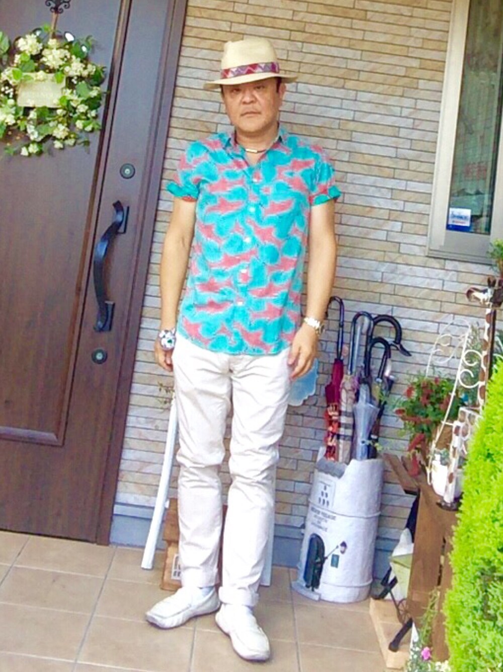 「FOREVER 21のサメ！(◎_◎;)（シャツ/ブラウス、グリーン系）」を使った、かつさん（メンズ・174cm）の夏コーディネートの1枚目の写真