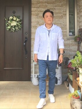 「armaniexchange」｜「アイテム（モカシン/デッキシューズ）」を使った、かつさん（メンズ・174cm）の春コーディネート