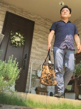 「アイテム（スラックス）」を使った、かつさん（メンズ・174cm・50代）の夏コーディネート