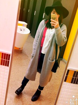 「アイテム（シャツワンピース、レッド系）」を使った、a...さん（レディース・157cm）の冬コーディネート