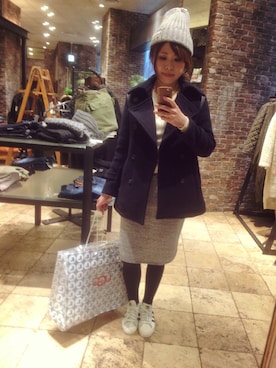 「カシミヤ」｜「アイテム（ピーコート）」を使った、ぱんさん（レディース・163cm）の冬コーディネート