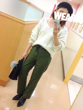 「ボリュームニット」｜「アイテム（ハンチング/ベレー帽）」を使った、ぱんさん（レディース・163cm）の秋コーディネート