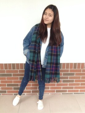 「school」｜「アイテム（デニムジャケット）」を使った、Jacinda Chanさん（レディース・157cm）の春コーディネート