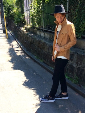 「JACKROSE（ジャックローズ）のハイパーストレッチ立体加工カラーパンツ（デニムパンツ）」を使った、JACKROSE SHIBUYAさん（メンズ・170cm）の夏コーディネート